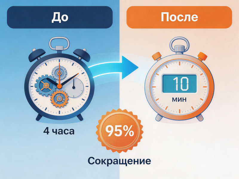 График снижения простоев в логистическом центре после установки ИБП Prostar: до — 4 часа в месяц, после — 10 минут.