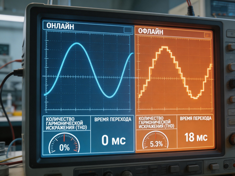 Форма выходного сигнала онлайн и офлайн ИБП: чистая синусоида vs модифицированный синус.